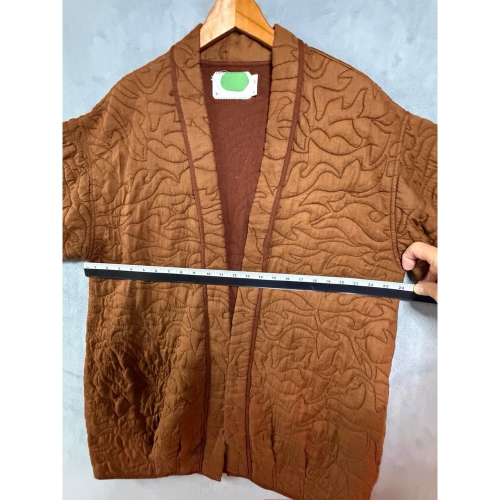 Anthropologie Jacket Womens XL Brown Quilted Collarless Kimono Open Front Lined - Picture 6 of 9
